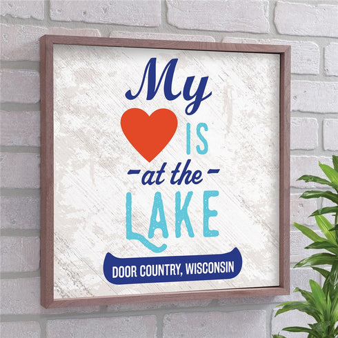 Personalized My Heart Is At The Lake Wood Wall Decor - Sunny Jar Personalized™