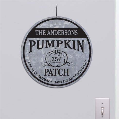 Personalized Galvanized Pumpkin Patch 13" Round Sign