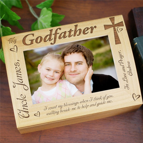 Engraved Godparent Wood Photo Keepsake Box - Sunny Jar Personalized™