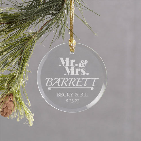 Engraved Mr & Mrs Round Glass Ornament - Sunny Jar Personalized™