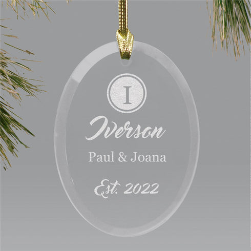 Engraved Couples Name And Initial Oval Glass Ornament - Sunny Jar Personalized™