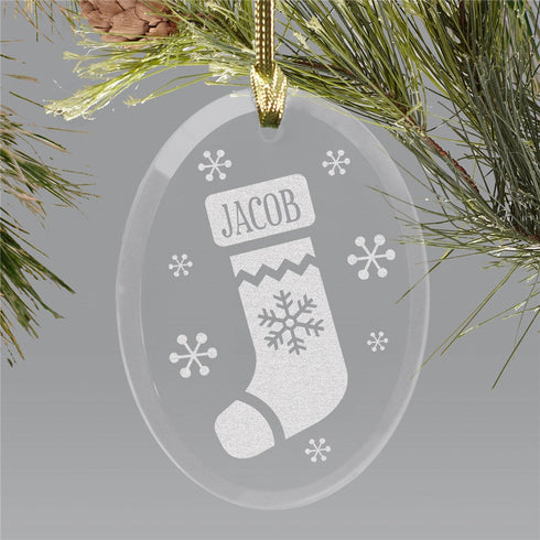 Engraved Stocking Oval Glass Ornament - Sunny Jar Personalized™