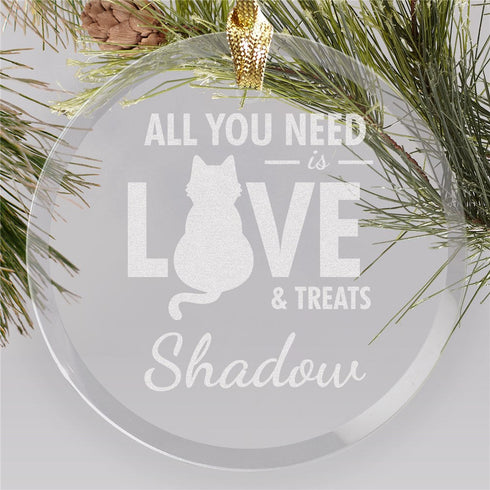 Engraved All You Need Is Love Round Glass Ornament - Sunny Jar Personalized™