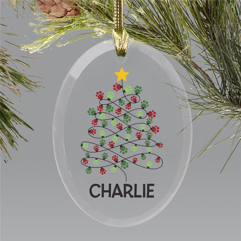 Personalized Paw Christmas Tree Glass Ornament - Sunny Jar Personalized™