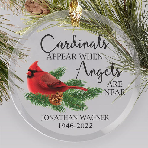 Personalized Cardinals Appear When Angels Are Near Glass Round Ornament - Sunny Jar Personalized™