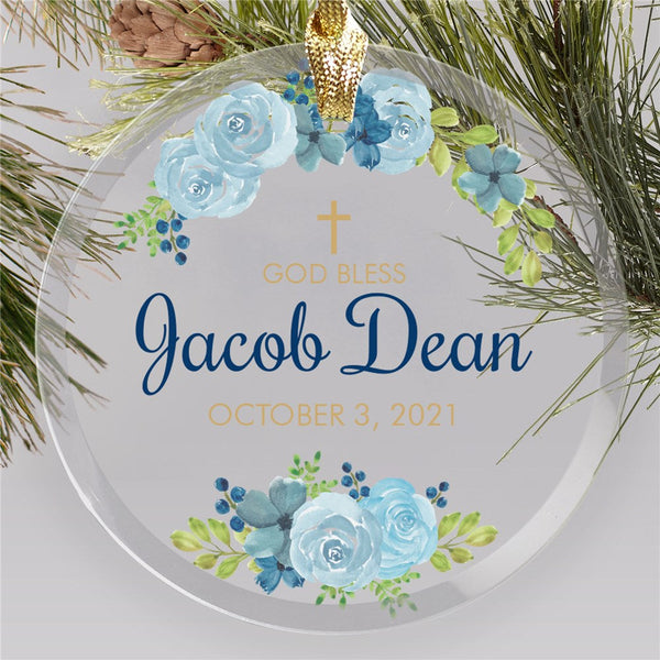 Personalized God Bless Floral Glass Round Ornament - Sunny Jar Personalized™