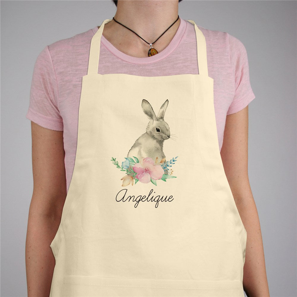 Personalized Floral Easter Bunny Natural Apron - Sunny Jar Personalized™