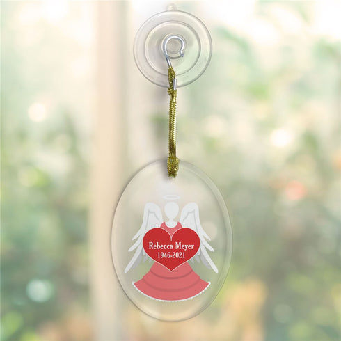 Personalized Memorial Angel Jade Glass Oval Ornament with Suction Cup - Sunny Jar Personalized™