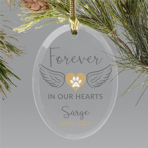 Personalized Memorial Heart with Paw and Wings Glass Ornament - Sunny Jar Personalized™