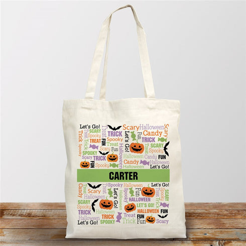 Personalized Halloween Candy & Bats Word Art Tote Bag - Sunny Jar Personalized™