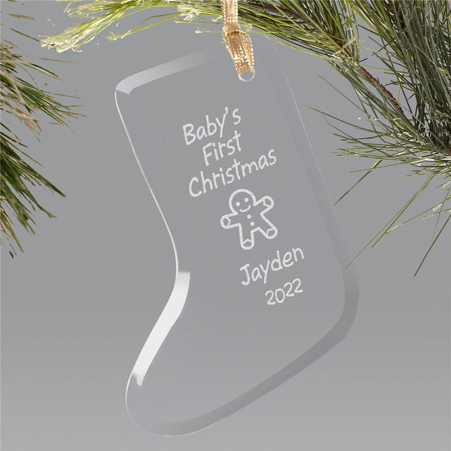 Baby's 1st Christmas Ornament - Glass Stocking - Sunny Jar Personalized™