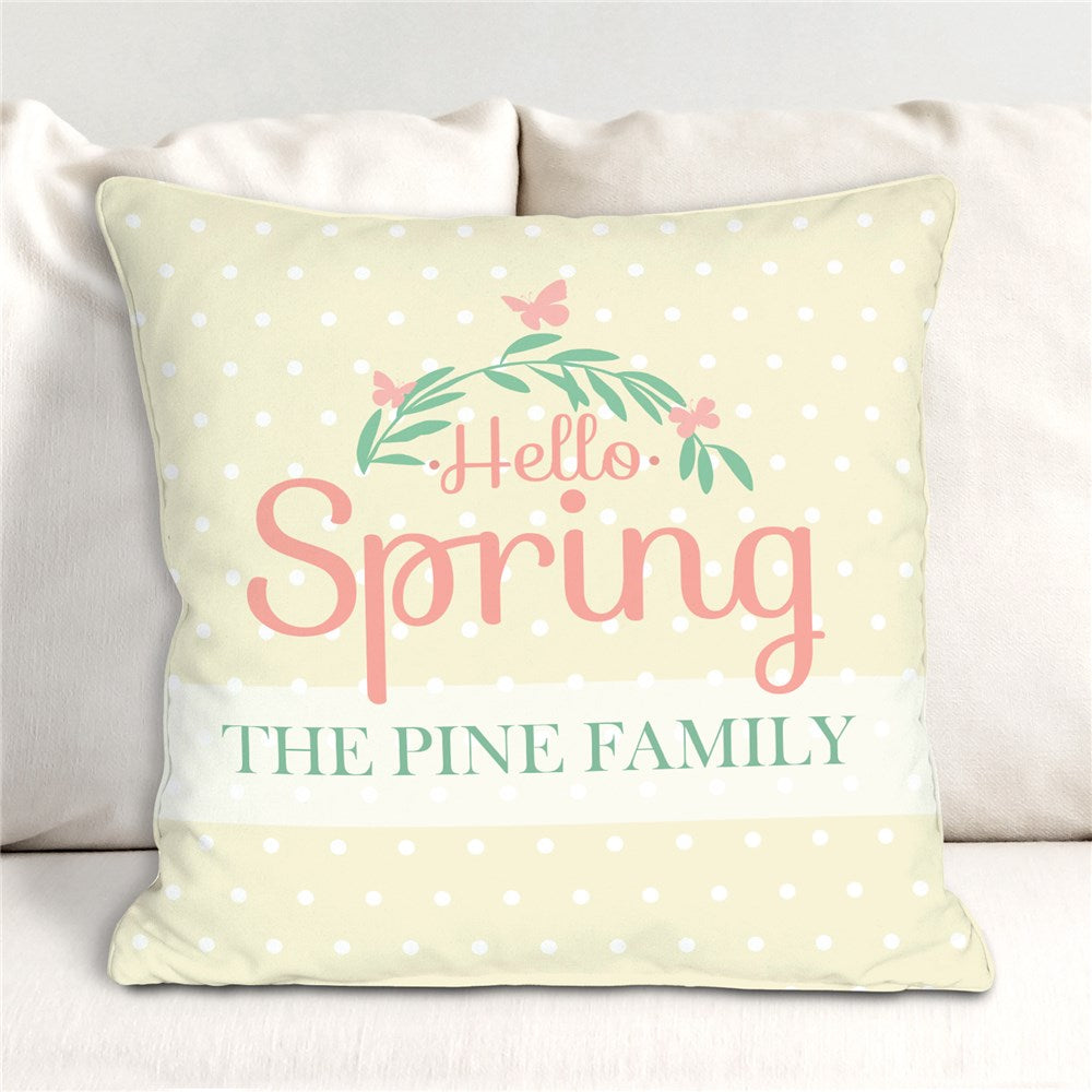 Personalized Hello Spring Polka Dot Throw Pillow - Sunny Jar Personalized™