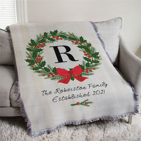 Personalized Christmas Wreath Afghan Throw - Sunny Jar Personalized™