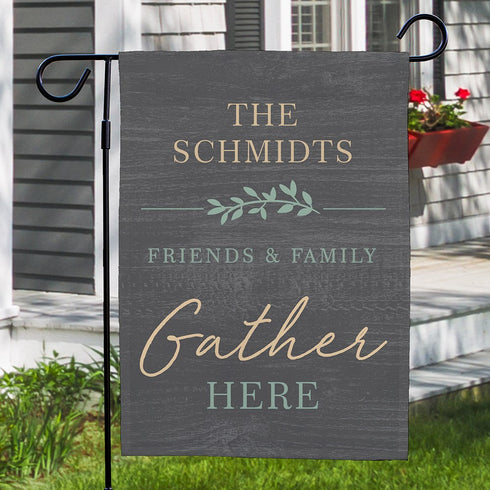 Personalized Friends and Family Gather Here Garden Flag - Sunny Jar Personalized™