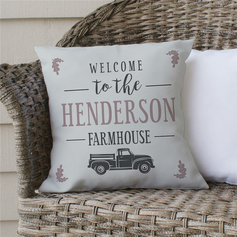 Personalized Welcome To The Farmhouse Truck Throw Pillow - Sunny Jar Personalized™