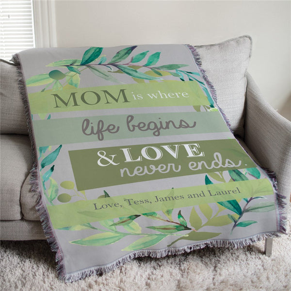 Mom is Where Life Begins Colorful Floral Personalized Afghan Throw - Sunny Jar Personalized™