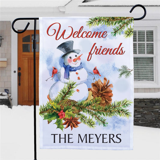 Personalized Snowman Welcome Friends Garden Flag - Sunny Jar Personalized™