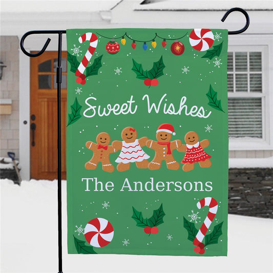 Personalized Sweet Wishes Gingerbread Garden Flag - Sunny Jar Personalized™