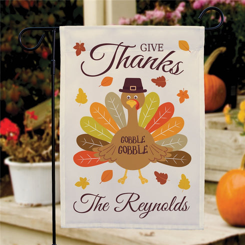 Personalized Give Thanks Turkey With Hat Garden Flag - Sunny Jar Personalized™