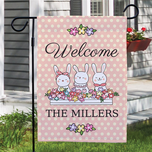 Personalized Vintage Welcome Bunnies Garden Flag - Sunny Jar Personalized™