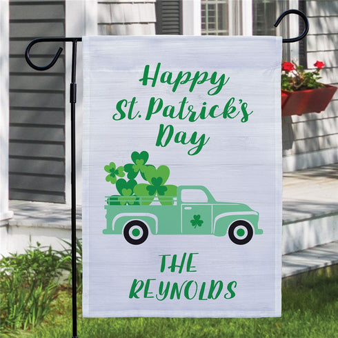 Personalized St. Patrick's Day Truck With Shamrocks Garden Flag - Sunny Jar Personalized™