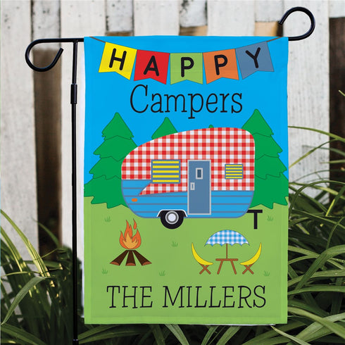 Personalized Plaid Happy Camper Garden Flag - Sunny Jar Personalized™