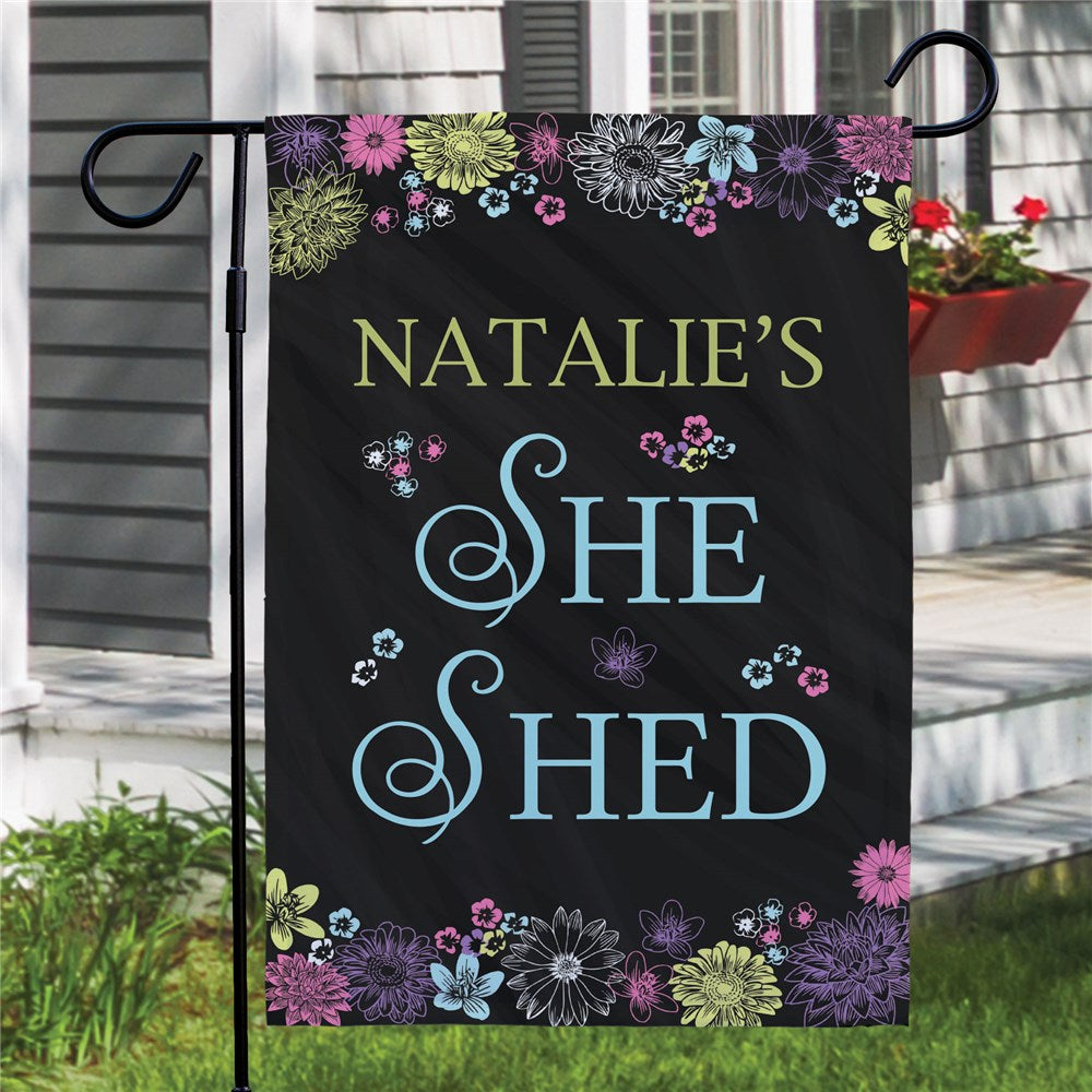 Personalized Floral Chalkboard She Shed Garden Flag - Sunny Jar Personalized™