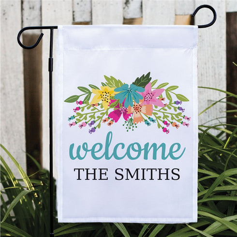 Personalized Welcome Floral Garden Flag - Sunny Jar Personalized™