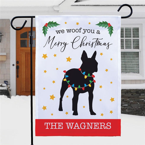 Personalized We Woof You A Merry Christmas with Stars Garden Flag - Sunny Jar Personalized™