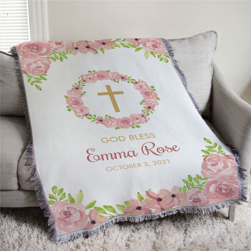 Personalized Floral Baptism Afghan Throw - Sunny Jar Personalized™