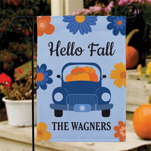 Personalized Floral Fall Truck Garden Flag - Sunny Jar Personalized™