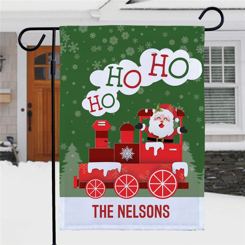 Personalized Ho Ho Ho Santa Train Garden Flag - Sunny Jar Personalized™