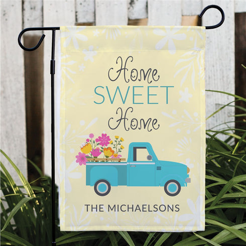 Personalized Teal Spring Truck with Flowers Garden Flag - Sunny Jar Personalized™