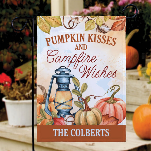 Personalized Pumpkin Kisses & Campfire Wishes Garden Flag - Sunny Jar Personalized™