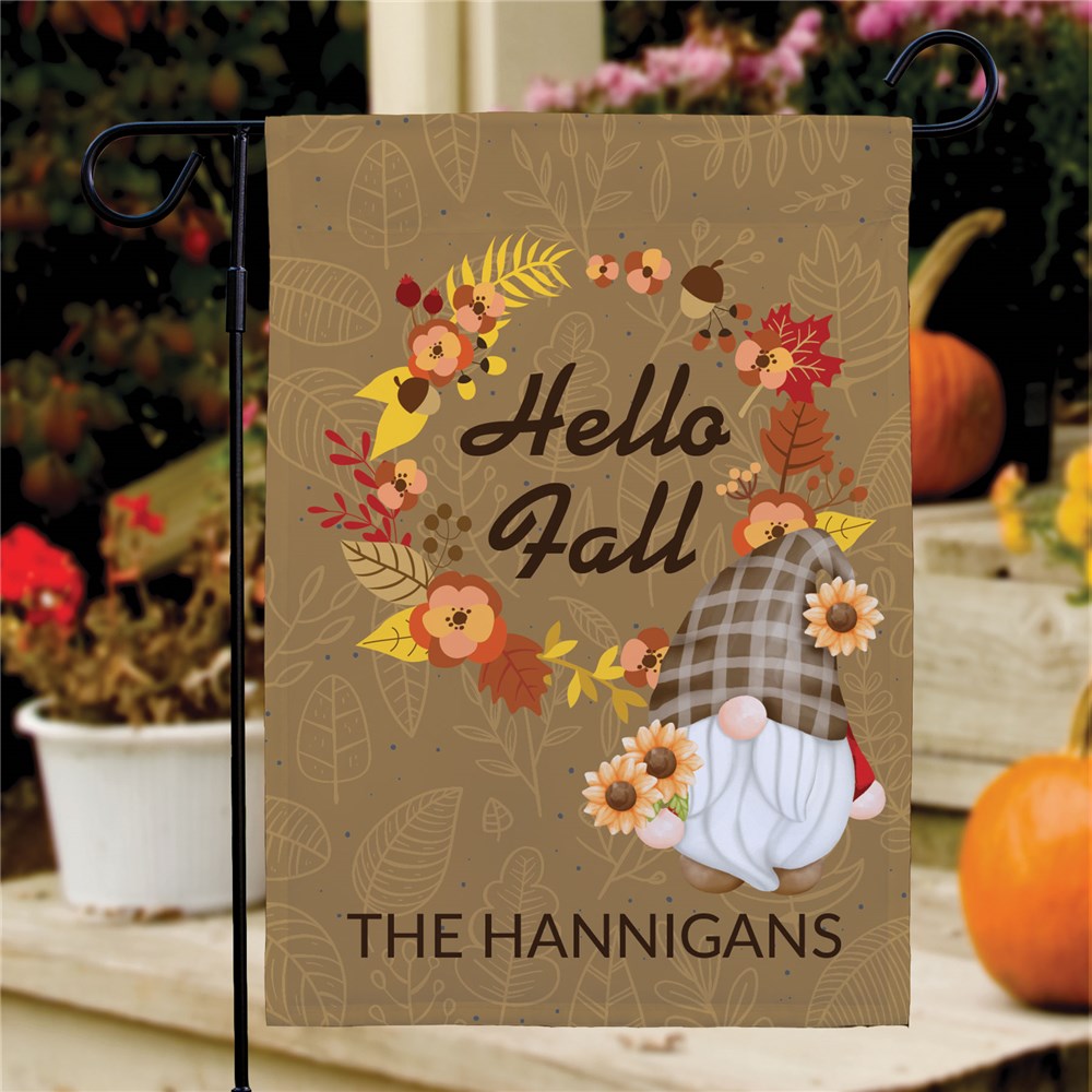 Personalized Hello Fall Gnome Garden Flag - Sunny Jar Personalized™