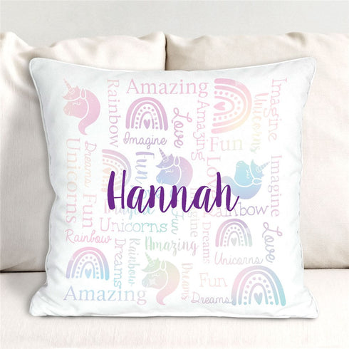 Personalized Watercolor Unicorn and Rainbow Throw Pillow - Sunny Jar Personalized™