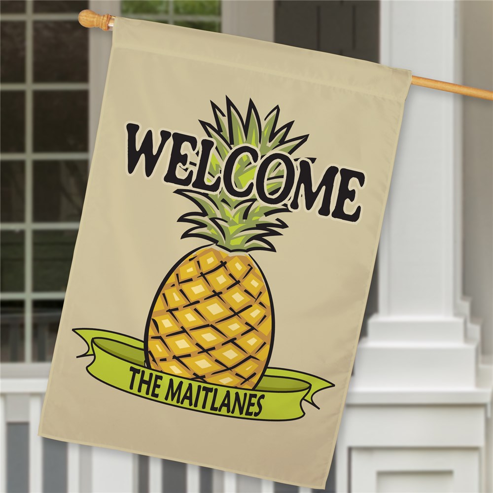 Personalized Pineapple Welcome House Flag - Sunny Jar Personalized™