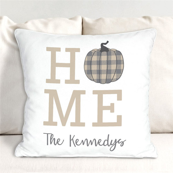 Personalized Home Plaid Pumpkin Throw Pillow - Sunny Jar Personalized™