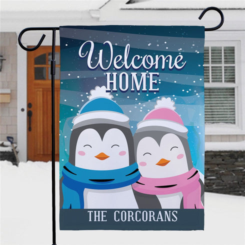 Personalized Welcome Home Penguins Garden Flag - Sunny Jar Personalized™