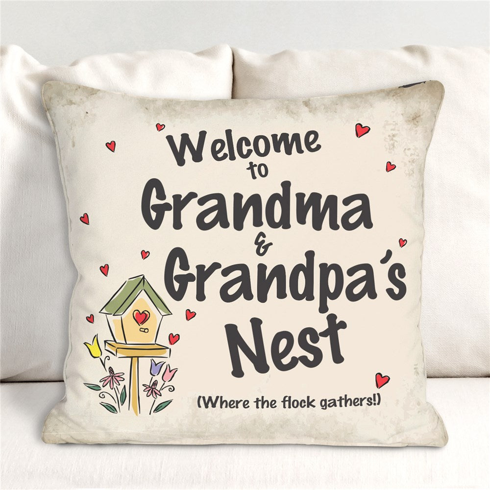 Personalized Welcome Grandma & Grandpa's Nest Throw Pillow - Sunny Jar Personalized™