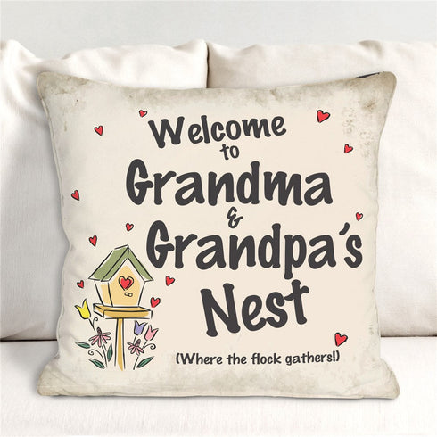 Personalized Welcome Grandma & Grandpa's Nest Throw Pillow - Sunny Jar Personalized™