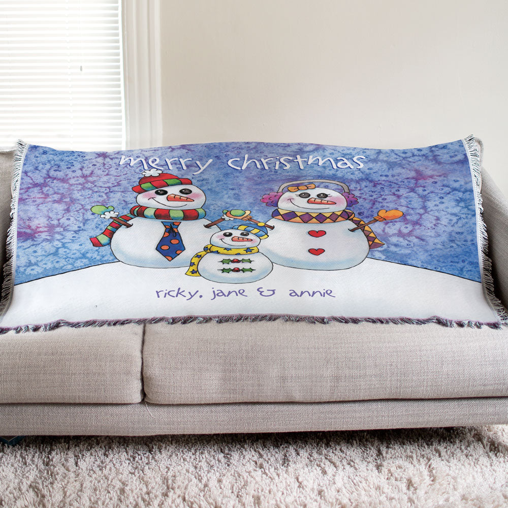 Personalized Snowman Family Tapestry Throw - Sunny Jar Personalized™