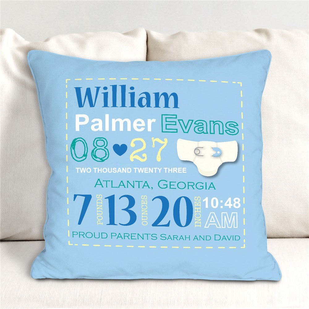 Boy Birth Announcement Throw Pillow - Sunny Jar Personalized™