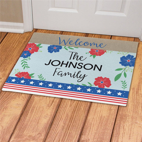 Personalized Patriotic Floral Doormat - Sunny Jar Personalized™