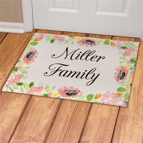 Personalized Watercolor Floral Frame Doormat - Sunny Jar Personalized™