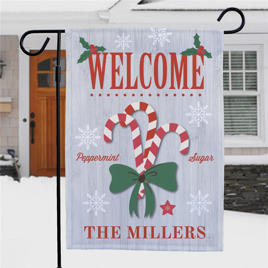 Personalized Welcome Candy Canes Garden Flag - Sunny Jar Personalized™