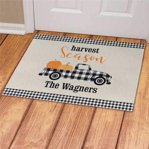 Personalized Harvest Season Gingham Truck Doormat - Sunny Jar Personalized™