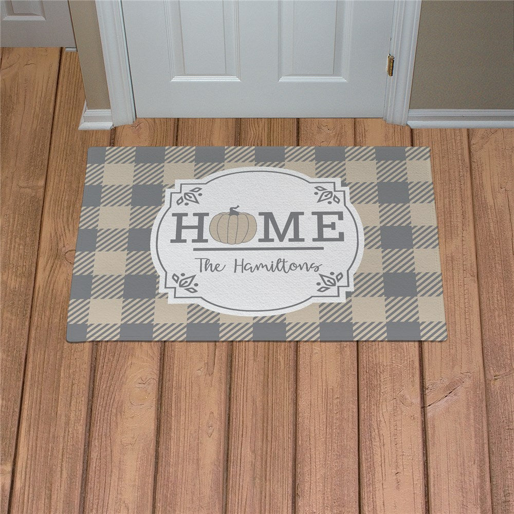 Personalized Home Pumpkin Plaid Doormat - Sunny Jar Personalized™