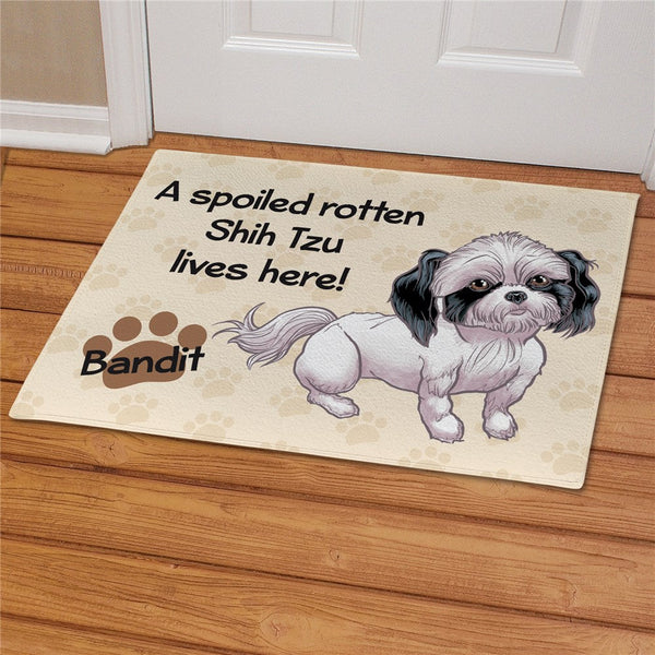 Personalized Shih Tzu Spoiled Here Doormat - Sunny Jar Personalized™