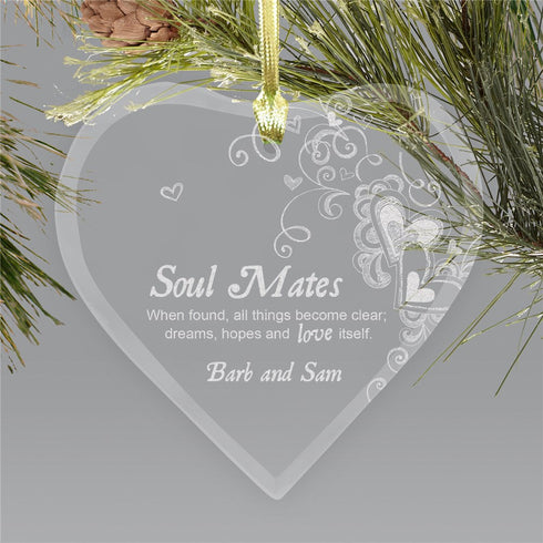 Engraved Soul Mates Glass Heart Christmas Ornament - Sunny Jar Personalized™